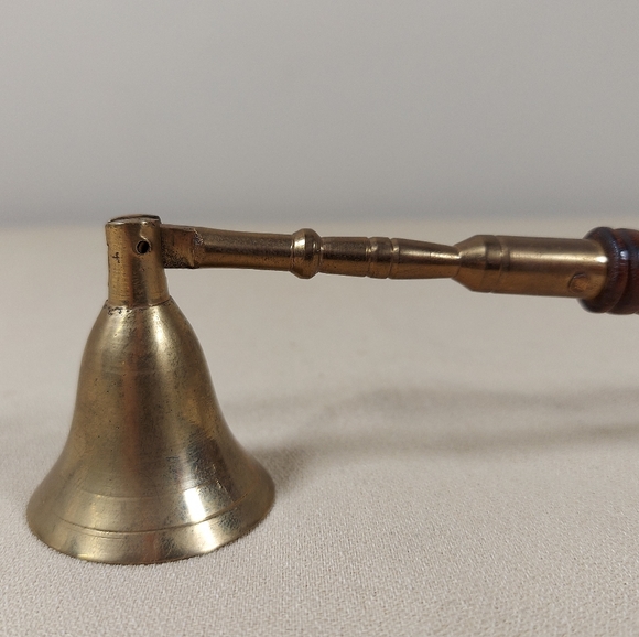 Brass Candle Snuffer Long Wood Handle Farmhouse Boho 14 Inches Vintage India - Picture 2 of 5